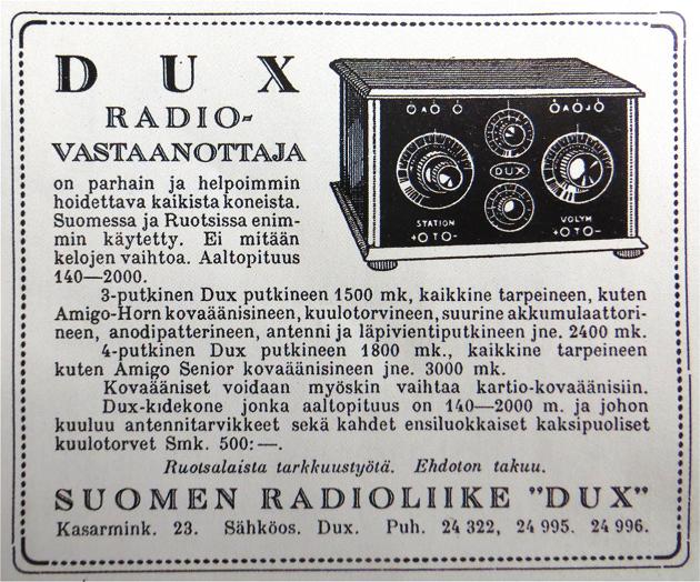 DUX -mainos 1927 (Juhani MÃ¤ki-Teppo)